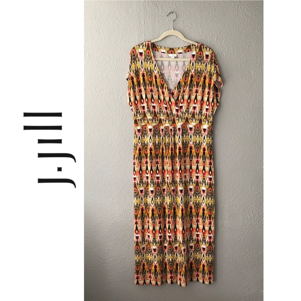 J. Jill Boho Print Faux Wrap Maxi Dress - Large - Colorful Print Dress